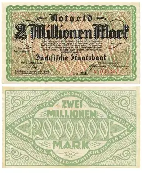 Sächsische Staatsbank 2 Millionen Mark Notgeld 2. August 1923