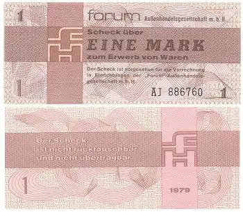 DDR 1 Mark Forum-Scheck1979 RO368 DDR-30 bankfrisch