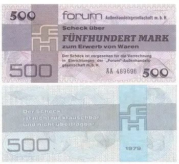 DDR 500 Mark Forum-Scheck1979 RO370 DDR-36 bankfrisch