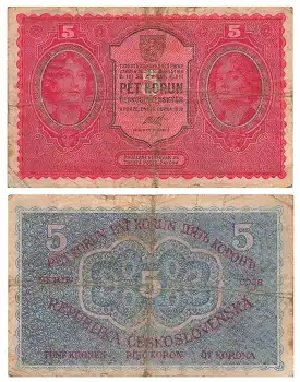 Pet Korun 5 Ceskoslovenskych 1919 Geldschein