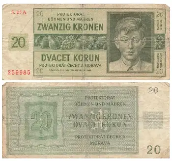 Protektorat Böhmen und Mähren 20 Dvacet Kronen RO563 ZWK-15