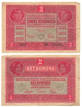 Oesterreichisch Ungarische Bank 2 Zwei Kronen 1917