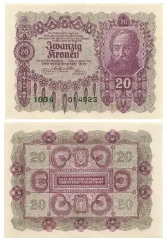 Oesterreichisch Ungarische Bank 20 Zwanzig Kronen 1922
