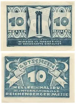 Reichenberger Messe 10 Heller 1922 Gutschein