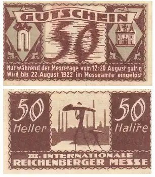 Reichenberger Messe 50 Heller 1922 Gutschein