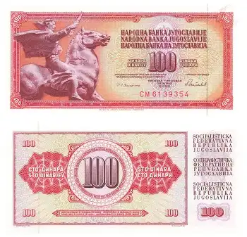 Jugoslawien 100 Dinara 1986 Banknote bankfrisch