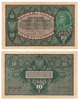 Polen 10 Dziesiec Marek Polskich 1919 Banknote