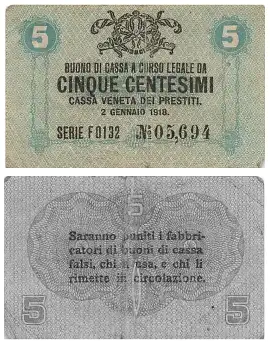 Italien 5 Cinque centesimi 1918 Banknote