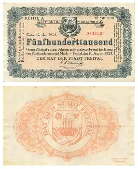 Freital Fünfhunderttausend Mark 10. August 1923 Notgeld