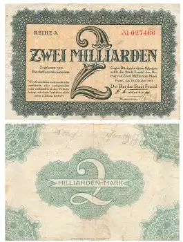 Freital Zwei Milliarden Mark 20. Oktorber 1923 Notgeld