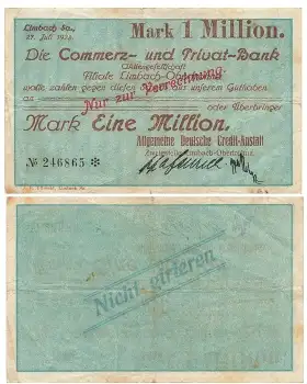 Limbach-Oberfrohna Eine Million Mark Commerz und Privat Bank 27. Juli 1923 Notgeld