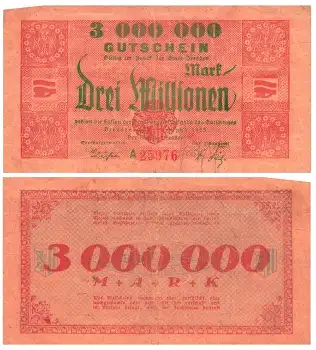 Dresden Drei Millionen Mark August 1923 Notgeld