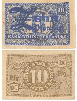 Bank Deutscher Länder zehn Pfennig Banknote RO251 WBZ-12