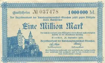 Glauchau Eine Million Mark Gutschein 18. September 1923 Notgeld