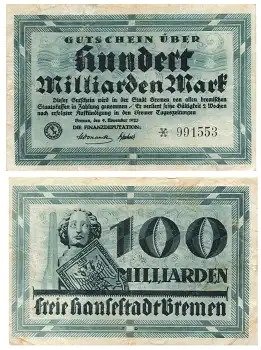 Bremen Hundert Milliarden Mark 9. November 1923 Notgeld
