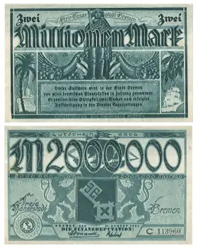 Bremen Zwei Millionen Mark 17. August 1923 Notgeld