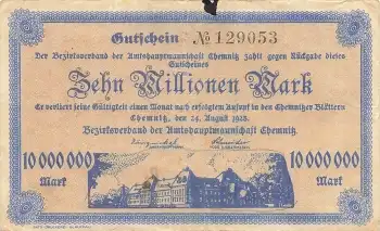 Chemnitz Zehn Millionen Mark 24. August 1923 Notgeld