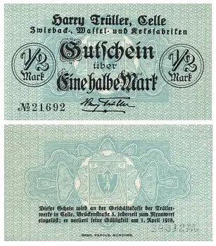 Celle Harry Trüller 1/2 Mark 1918 Notgeld