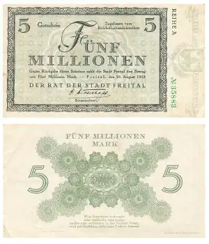 Freital Fünf Millionen Mark Gutschein 25. August 1923 Notgeld