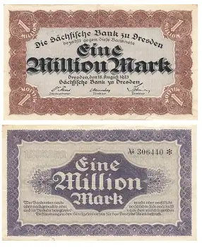 Dresden Sächsische Landes Bank Eine Million Mark 18. August 1923 Notgeld