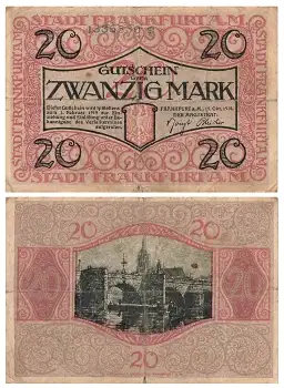Frankfurt Main 20 Zwanzig Mark Gutschein 15. Oktober 1918 Notgeld