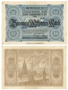 Frankfurt Main Zwanzig Millionen Mark Gutschein 20. August 1923 Notgeld