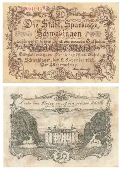 Schwetzingen 20 Zwanzig Mark 9. November 1922 Notgeld