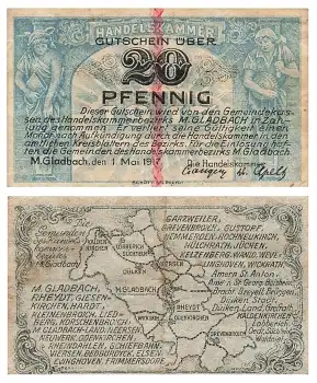 Mönchengladbach 20 Pfennig Gutschein 1917 Notgeld
