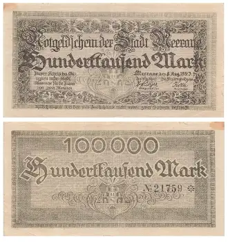 Meerane Hunderttausend Mark 1923 Notgeld