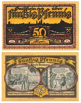 Freiberg Sachsen 50 Fünfzig Pfennig 1921 Notgeld