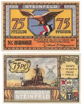 Steinfeld Schleswig 75 Fünfundsiebzig  Pfennig 1921 Notgeld
