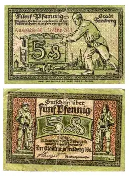 Freiberg Sachsen 5 Pfennig Notgeld 1920 Bergbau