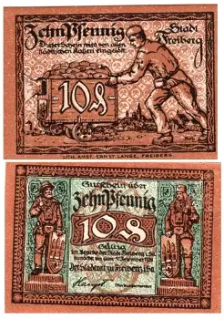 Freiberg Sachsen 10 Pfennig Notgeld 1920 Bergbau