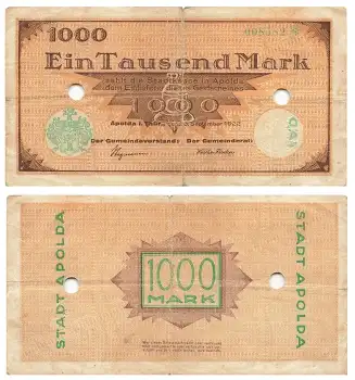 Apolda Ein Tausend Mark 1922 Notgeld