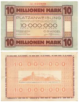 Pößneck Commerz und Privatbank Zehn Millionen Mark Gutschein 1923 Notgeld