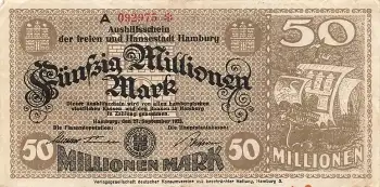 Hamburg Fünfzig Millionen Mark Aushilfsschein 1923 Notgeld