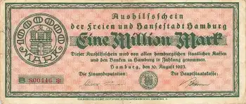 Hamburg Eine Millionen Mark Aushilfsschein 1923 Notgeld