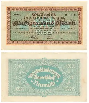 Hamborn Zeche Neumühl Fünfzigtausend Mark Gutschein 1923 Notgeld