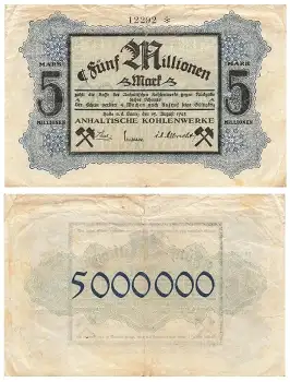 Halle Saale Anhaltinische Kohlewerke Fünf Millionen Mark 1923 Notgeld