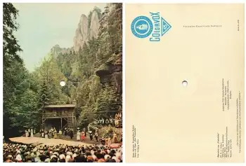 Rathen Felsenbühne Jägerchor aus Freischütz Schallplattenkarte Colorvox um 1960
