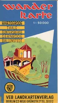 Harzgerode Thale Guntersberge Gernrode Ballenstedt Wanderkarte um 1962