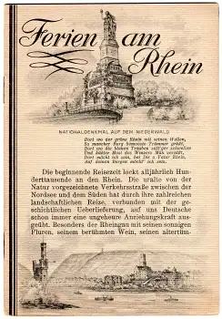 Ferien am Rhein kleiner Reiseführer um 1930 16 Seiten