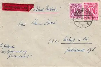 AM Post Michel 23 30 auf Eilbrief o Braunschweig 24.1.1946 nach Neuß
