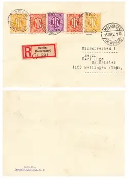 AM Post je Michel 4 5 7 auf Einschreiben o Berlin 13.10.1945 nach Mellingen