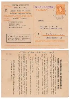 AM Post 6 Pfennig Ganzsache mit Privatem Zudruck o Merzen über Bramsche 30.10.1946 nach Schwerin