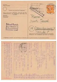 AM Post 6 Pfennig Michel 20 o Braunschweig 1 19.6.1946 nach Blankenburg