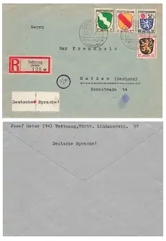 Zone Francaise auf R-Brief o Tettnang 21.2.1946 nach Meissen
