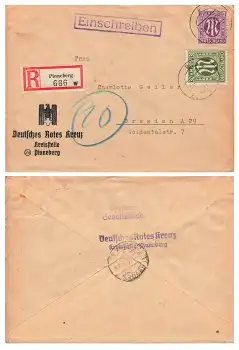 AM Post 12 und 30 Pfennig auf R-Brief o Pinneberg 30.10.1945 nach Dresden