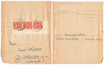 AM Post 8 Pfennig 3er Streifen Michel 5 auf Brief o Bad Salzungen 27.3.1946 nach Dresden
