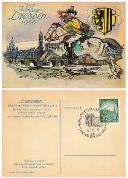 750 Jahrfeier Dresden 1956 Postillon zu Pferd Künstlerkarte K W Schmidt